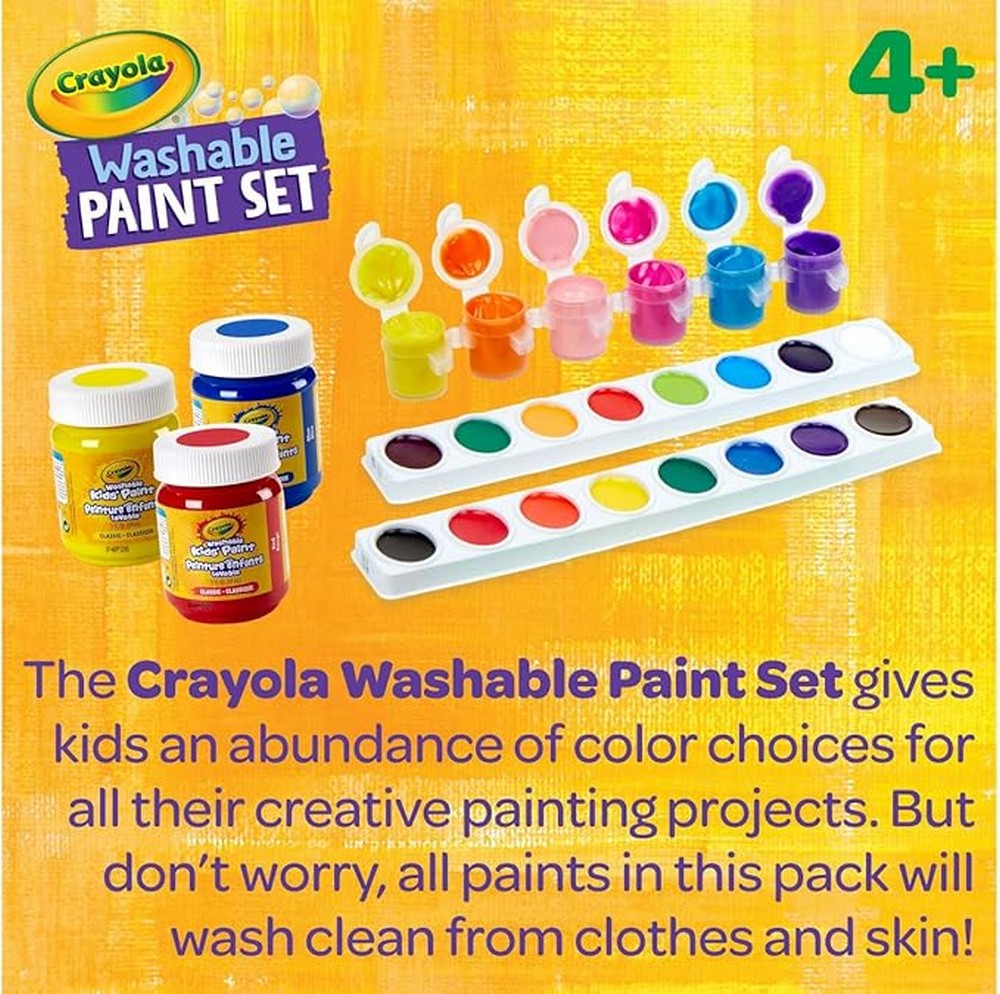 Crayola Washable Paint Kit - Vibrant Colors, Ideal for Kids, Art Projects, Easy to Clean, Creative Supplies, Washable Paints