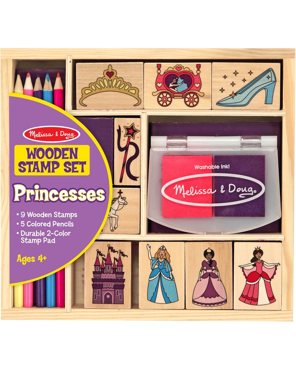 Melissa & Doug Wooden Princess Stamp Set, Kids Craft Kit, Fun Stamping Activity, Creative Princess Designs, Art Supplies