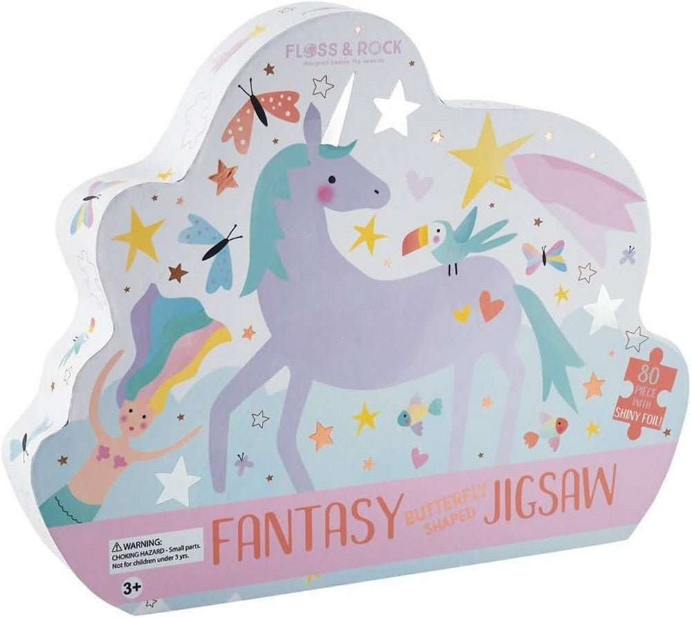 Floss & Rock Fantasy Butterfly Shaped Puzzle, 80 Pieces, Unique Jigsaw, Kids Gift, Fun Activity