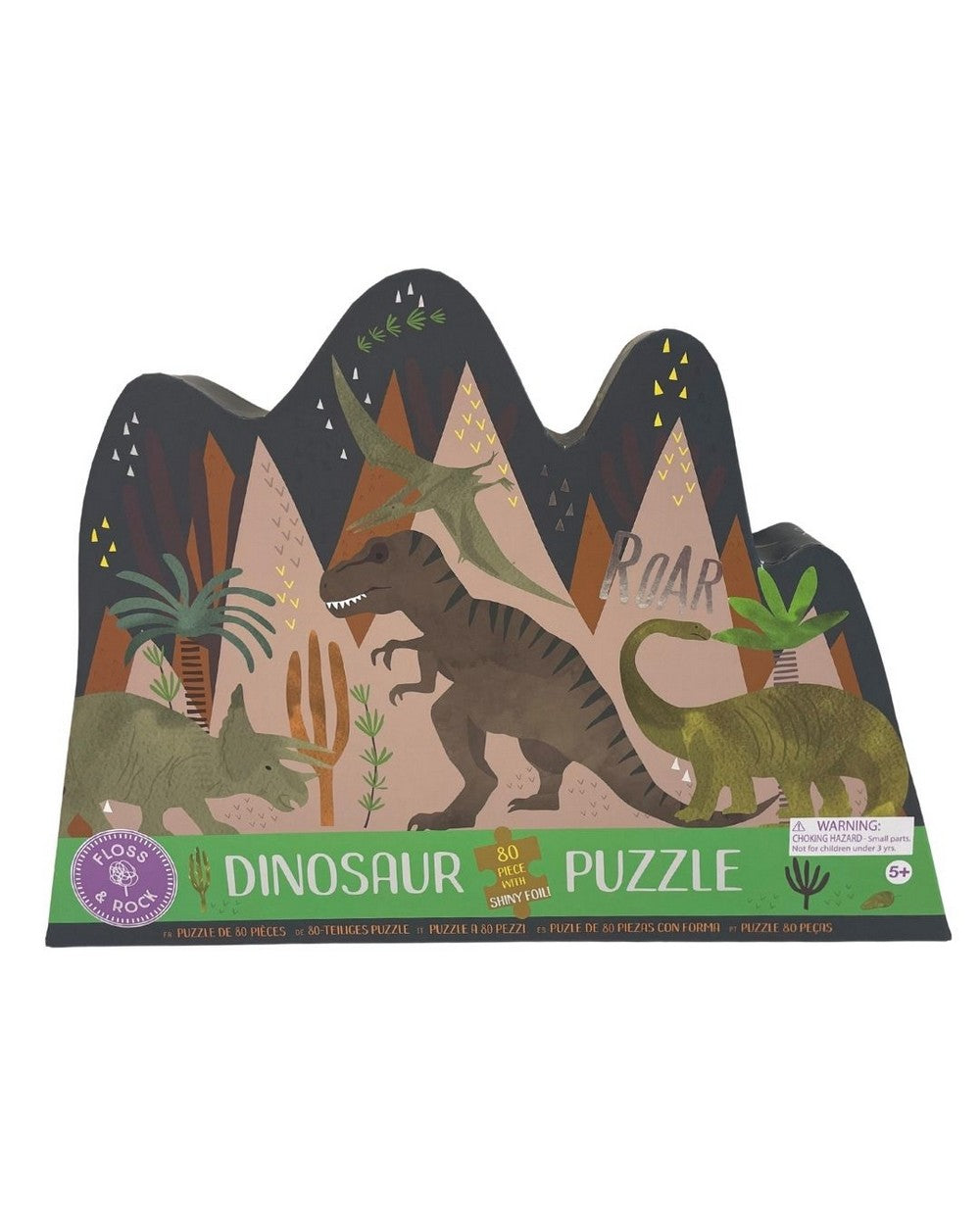 Floss & Rock Dino 80-Piece Dino Shaped Jigsaw Puzzle – Dinosaur Puzzle, Kids Toy, Educational Game, Fun Gift