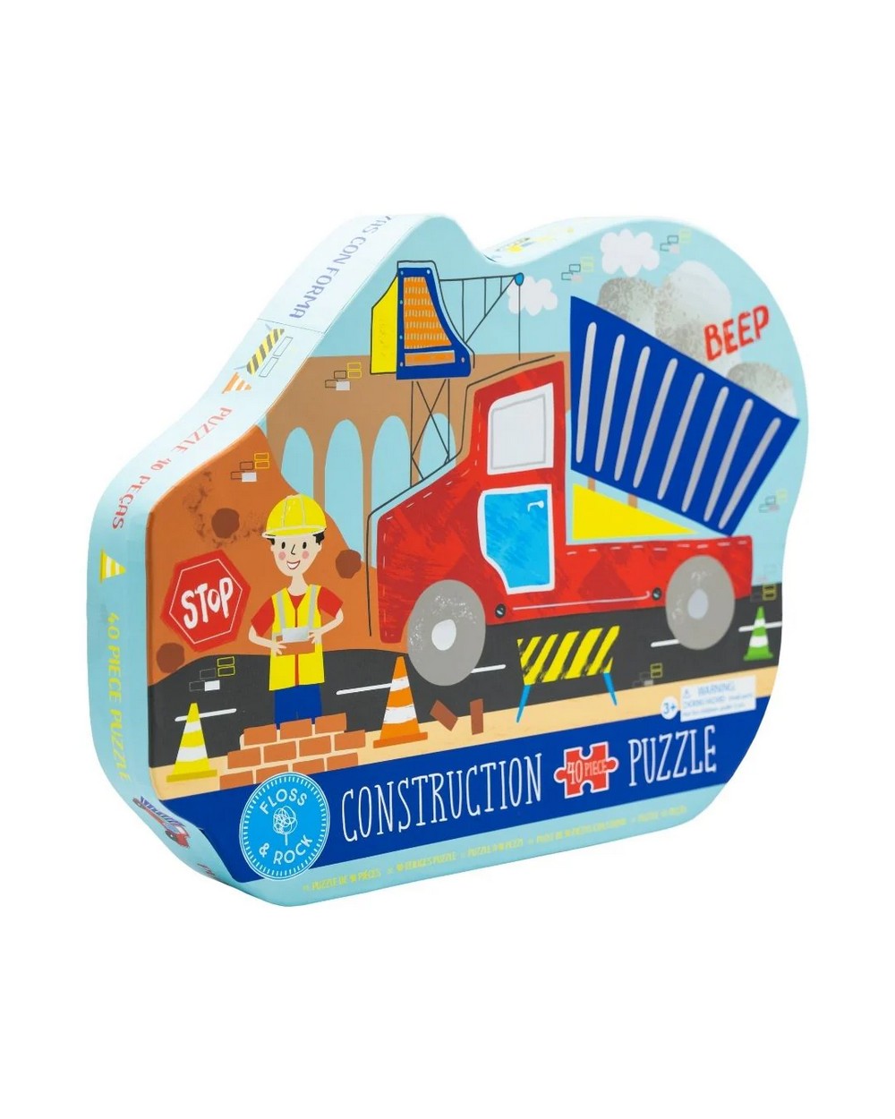 Floss & Rock Construction Truck 40-Piece Jigsaw Puzzle – Truck Puzzle, Kids Toy, Fun Learning Activity, Construction Gift