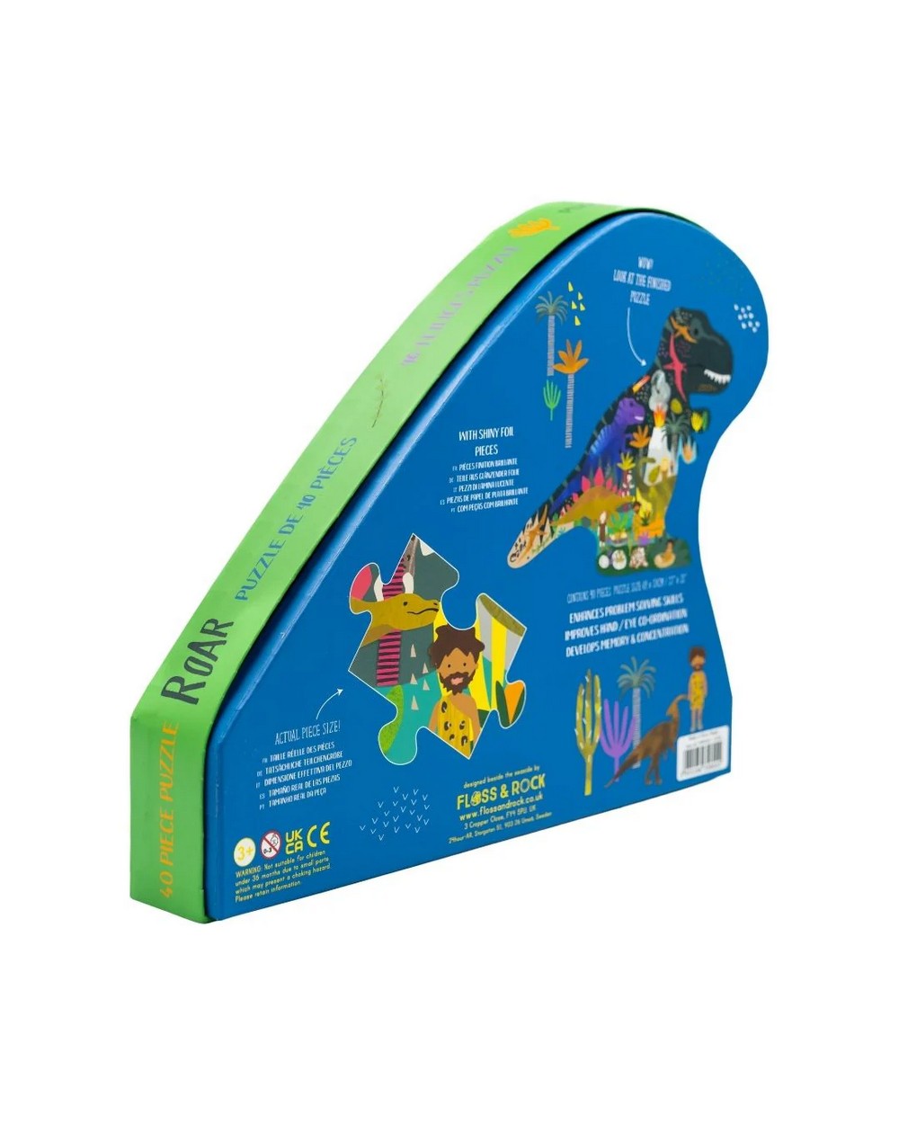 Floss & Rock Dinosaur Shaped 40-Piece Jigsaw Puzzle – Dinosaur Puzzle, Kids Toy, Fun Educational Activity, Unique Gift