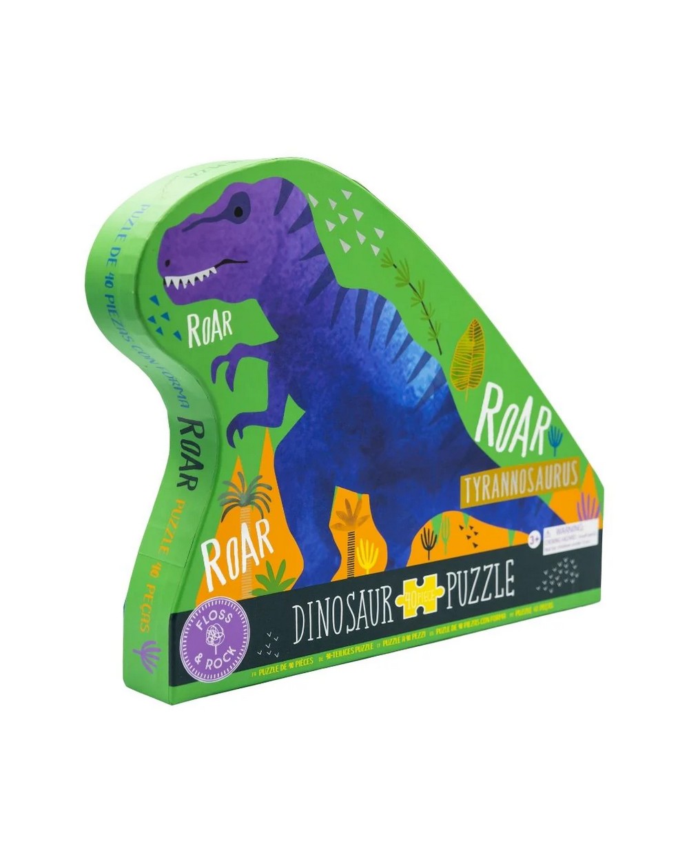 Floss & Rock Dinosaur Shaped 40-Piece Jigsaw Puzzle – Dinosaur Puzzle, Kids Toy, Fun Educational Activity, Unique Gift