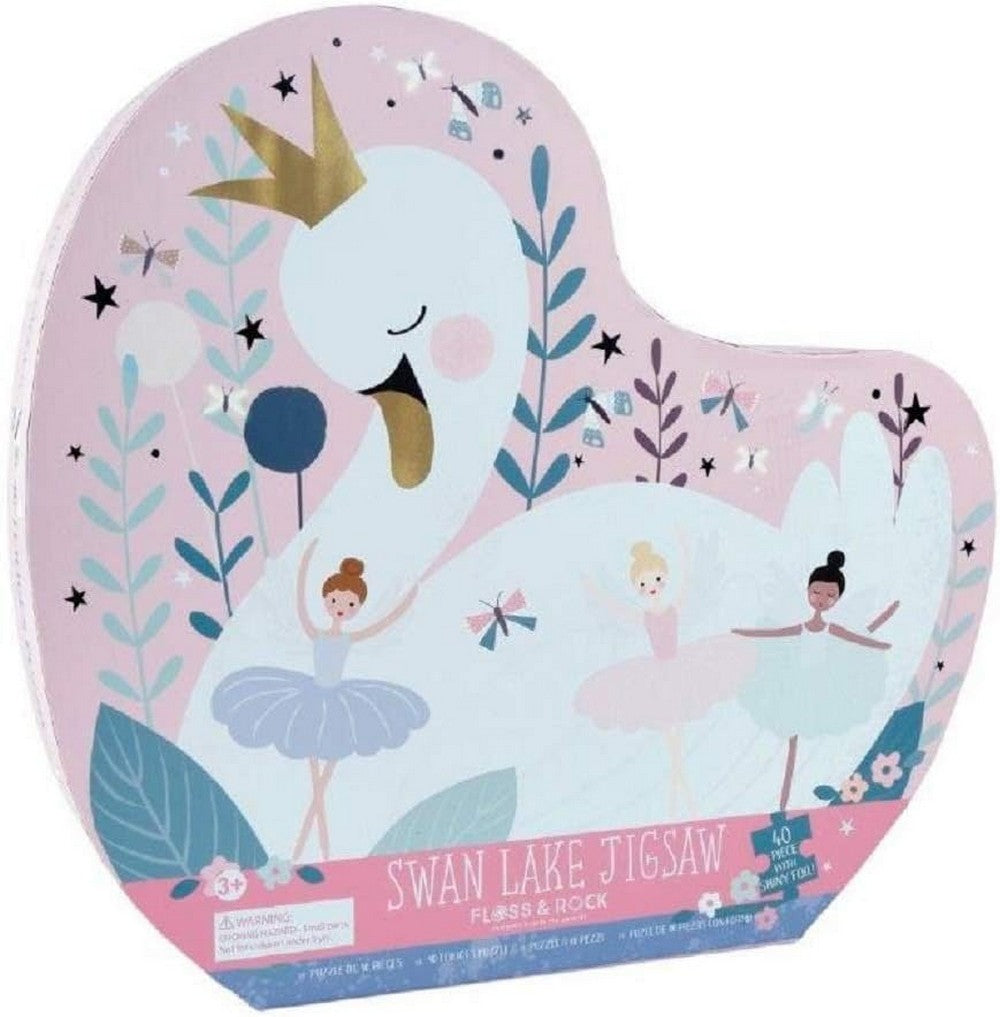 Floss & Rock Enchanted Swan 40-Piece Shaped Jigsaw Puzzle – Magical Animal Puzzle, Creative Kids Toy, Swan Shape Puzzle