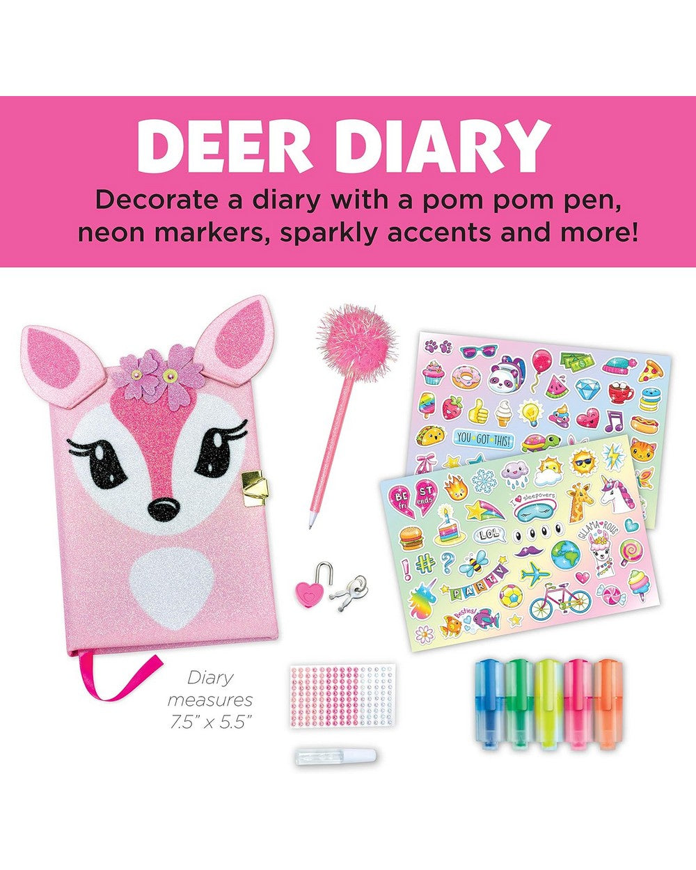 Creativity for Kids Deer Diary – DIY Craft Kit for Kids, Create and Decorate a Personalized Deer-Themed Journal, Perfect for Writing and Drawing