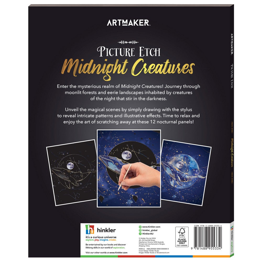 Hinkler Picture Etch Midnight Creatures – DIY Etching Art Kit, Create Stunning Animal Designs, Perfect for Craft Lovers