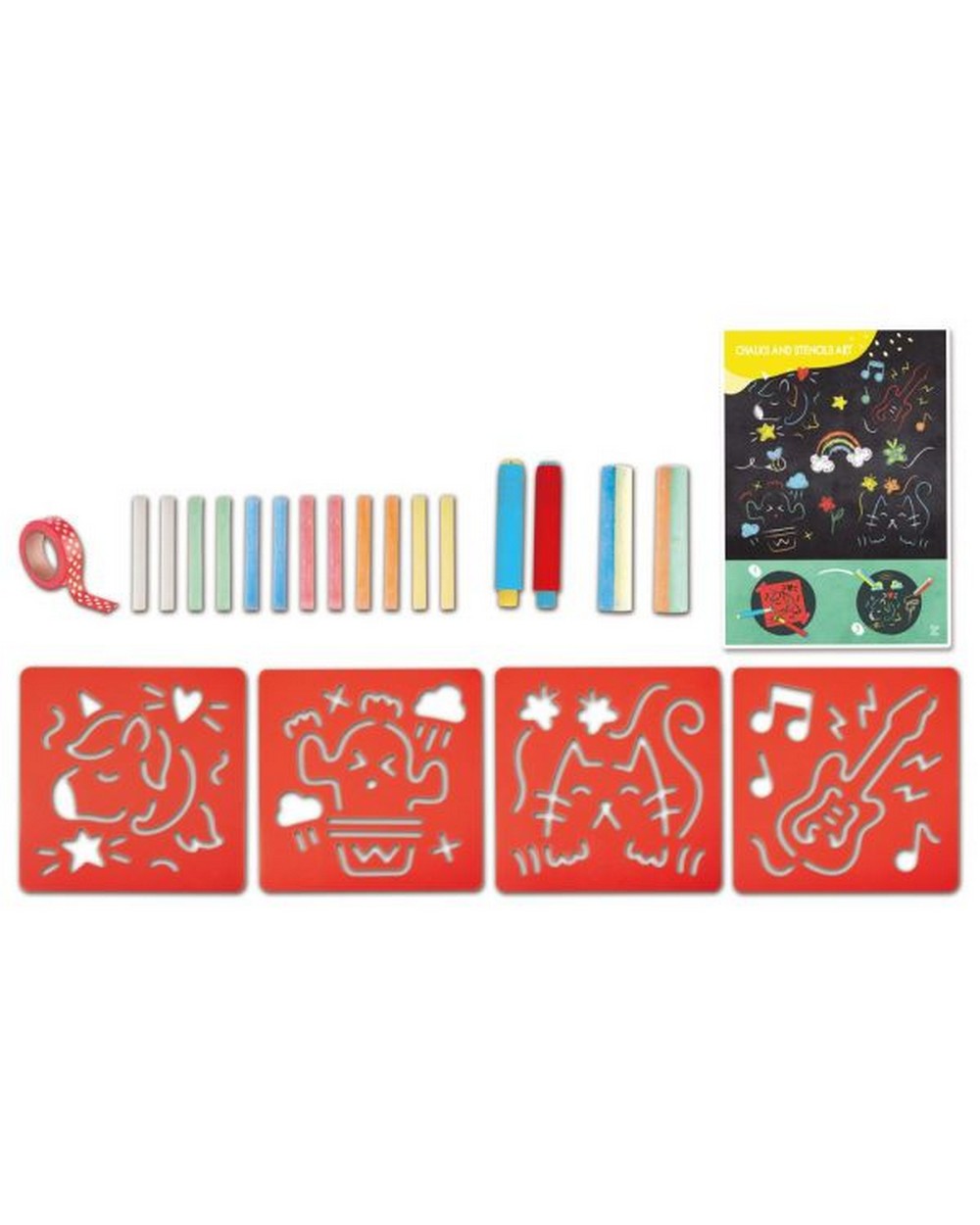Hape Chalks and Stencils Art, Kids Art Supplies, Creative Drawing Kit, Fun Stencil Designs, Learning Activity