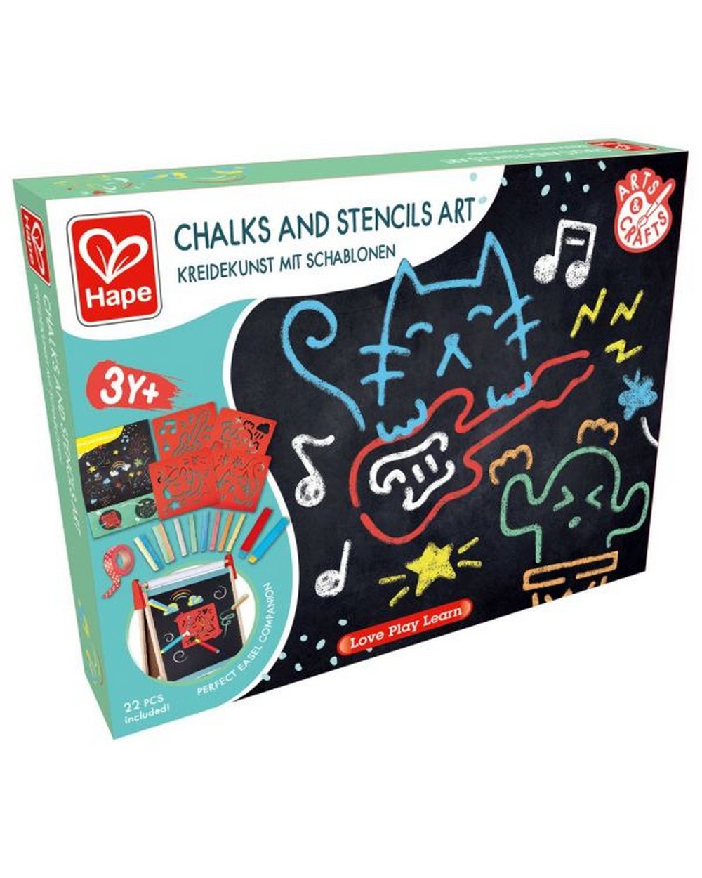 Hape Chalks and Stencils Art, Kids Art Supplies, Creative Drawing Kit, Fun Stencil Designs, Learning Activity