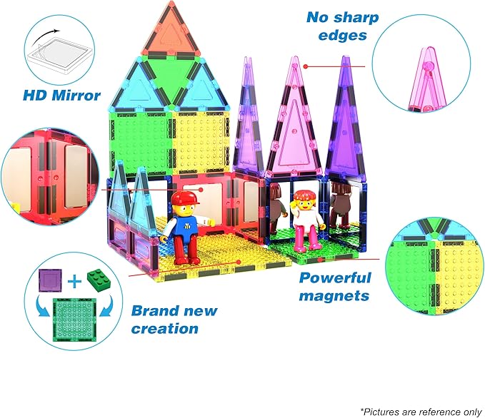 Picasso Magnetic Bricks + Tiles 63Pcs - Magnetic Building Blocks Set for Kids, Educational Construction, Creative Play, Magnetic Tiles, Brain Development, Interactive Toy Set, Fun Puzzle Blocks