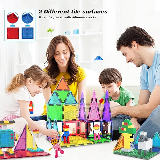 Picasso Magnetic Bricks + Tiles 63Pcs - Magnetic Building Blocks Set for Kids, Educational Construction, Creative Play, Magnetic Tiles, Brain Development, Interactive Toy Set, Fun Puzzle Blocks