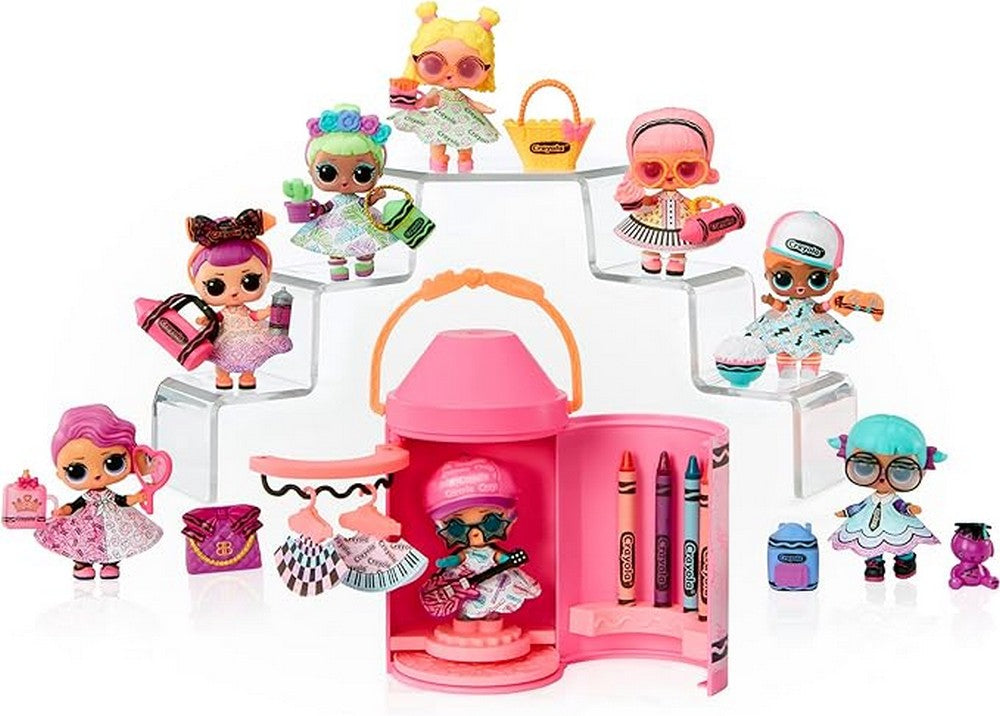 Crayola LOL Color Me Studio with 4 Crayons, Dolls, Paper Dresses for Kids, Art Studio Playset in Crayon Capsule Packaging