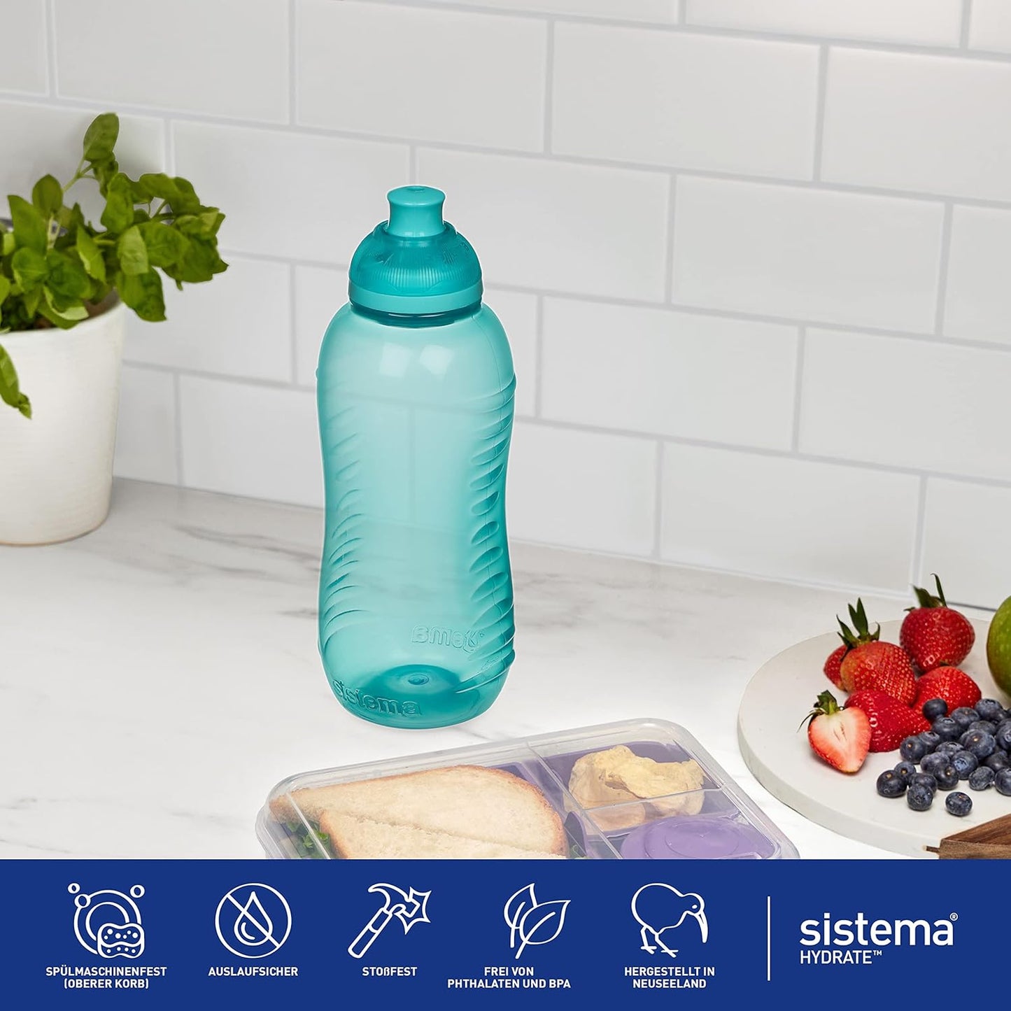 Sistema Twist 'n' Sip Squeeze Kids Water Bottle, Leakproof Water Bottle, 330 ml, BPA-Free, Assorted Colours