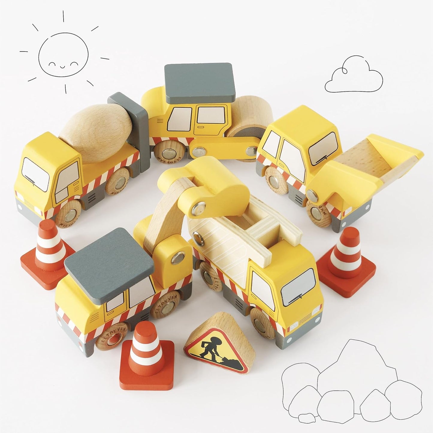 Le Toy Van Construction Toy Cars Trucks & Diggers 7 Pieces