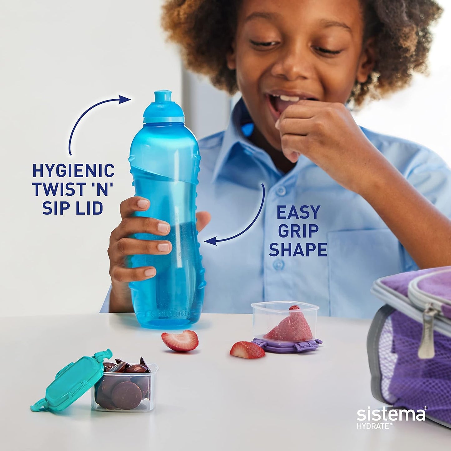 Sistema Twist 'n' Sip Squeeze Sports Water Bottle | Leakproof 620 ml BPA-Free Assorted Colours