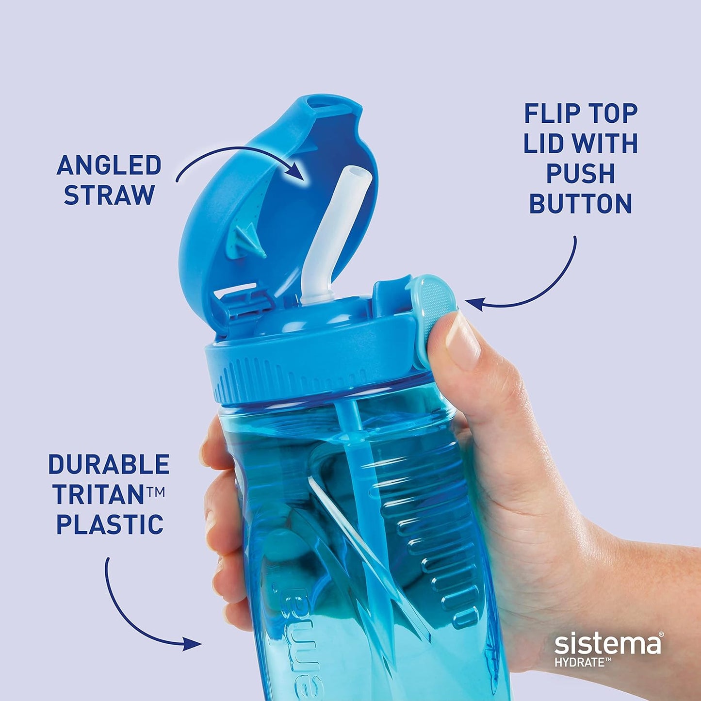 Sistema Hydrate Quick Flip Water Bottle | 520 ml | BPA Free Water Bottle with Straw | Recyclable with TerraCycle®| Assorted Colours