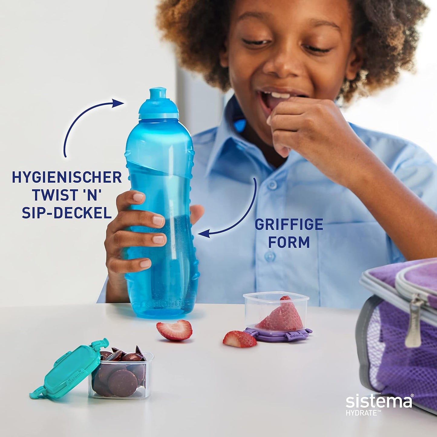 Sistema Twist 'n' Sip Squeeze Kids Water Bottle, Leakproof Water Bottle, 330 ml, BPA-Free, Assorted Colours