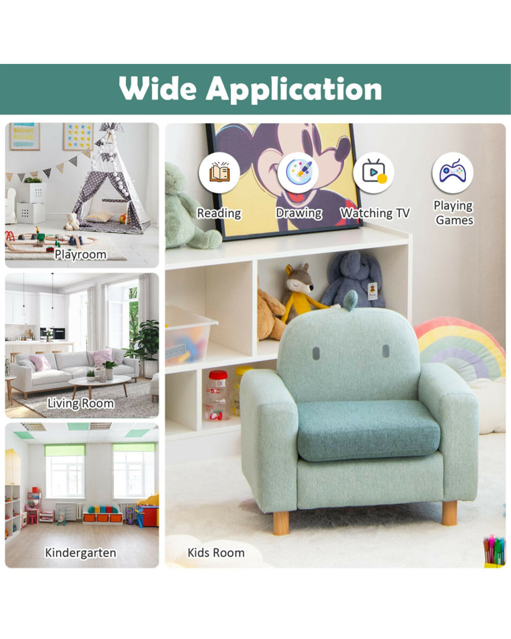 Cost Way Kids Sofa with Armrest & Thick Cushion Green