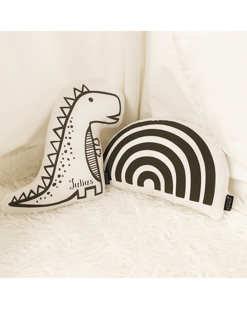 My Little Dreamer Dinosaur Plush Pillow Nursery Cushion Monochrome Pillow