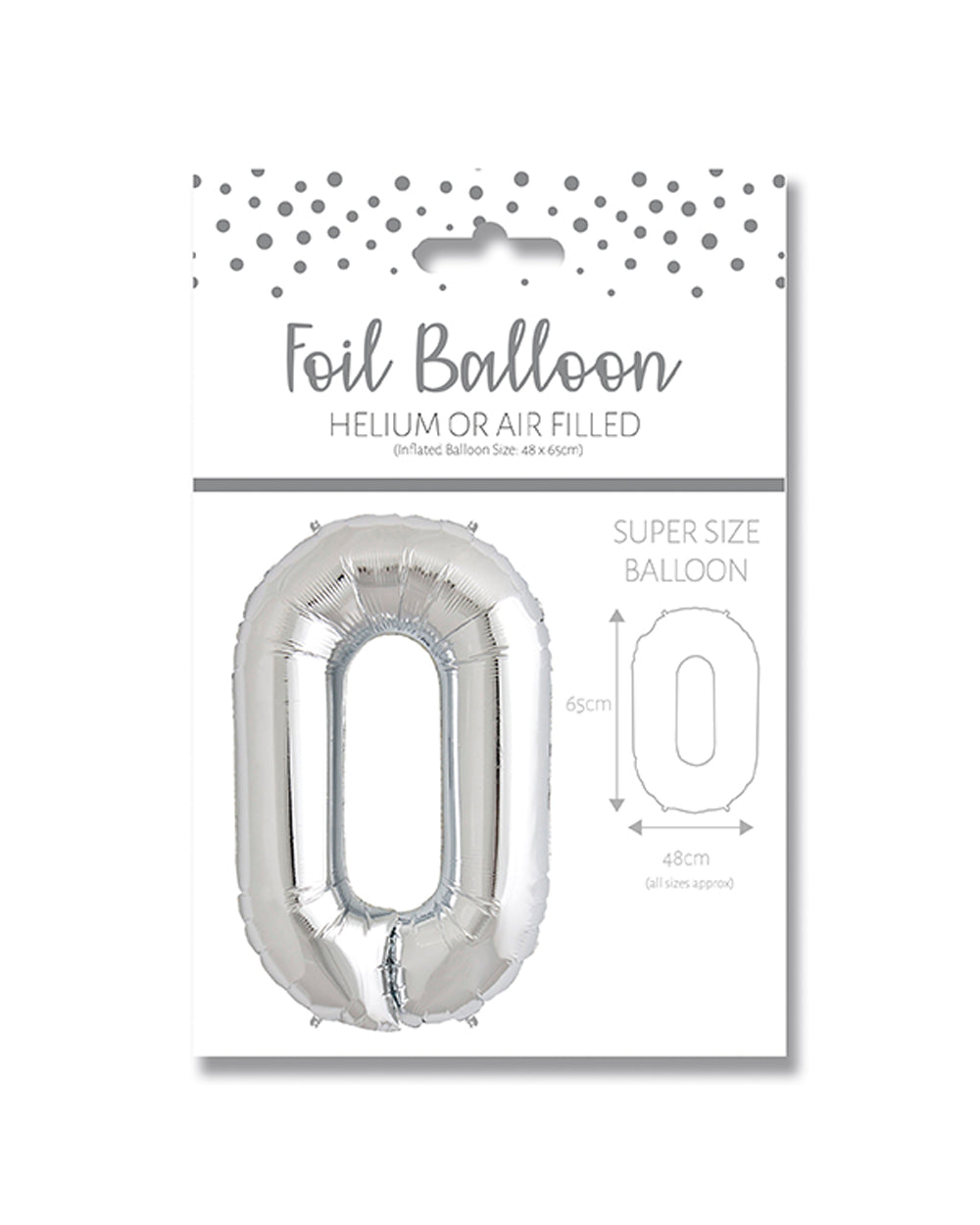 Ballunar Number 0 Silver Foil Balloon 65cm, Silver Number Balloon, Foil Balloon, New Born Birthday Balloon, Party Decoration