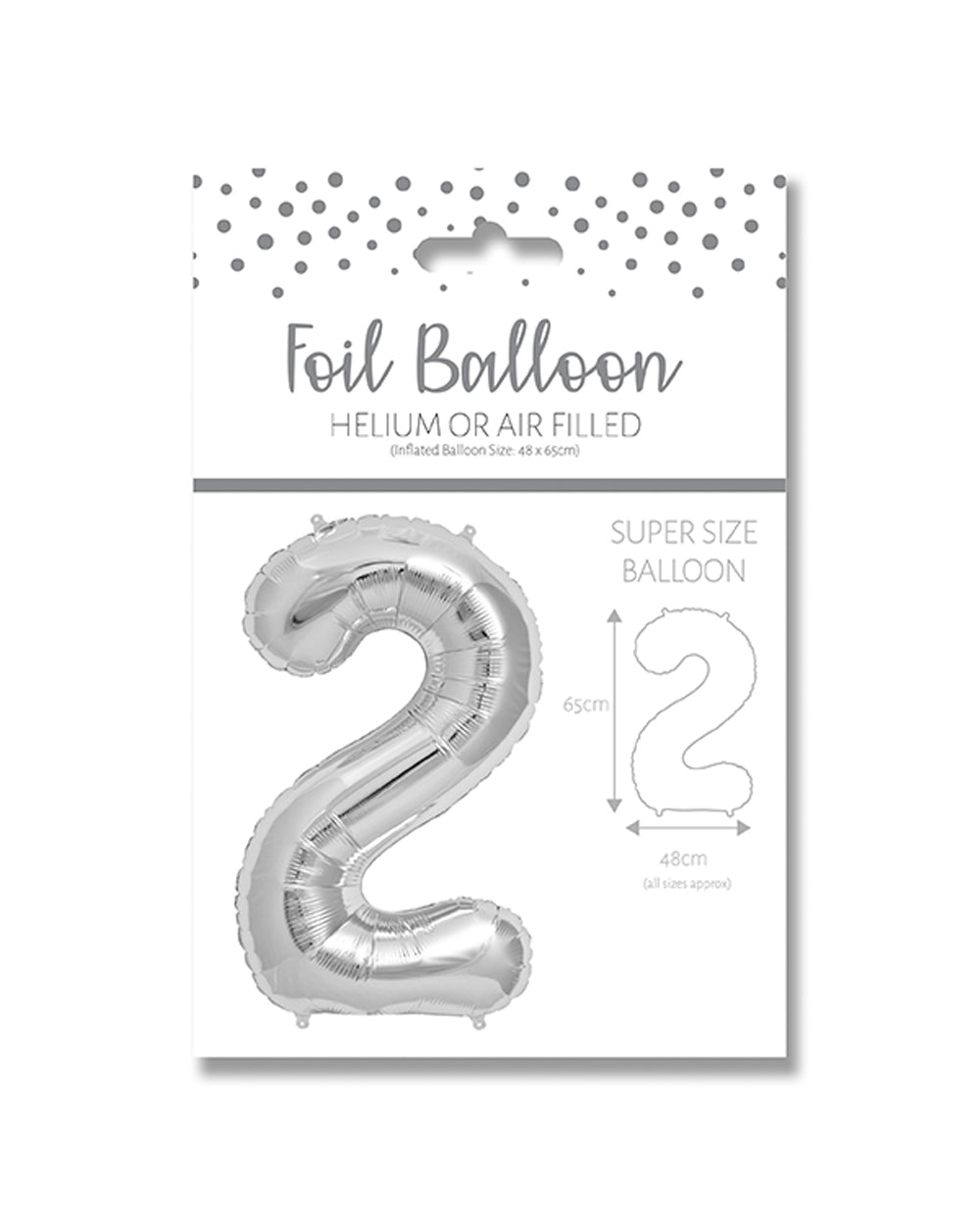 Ballunar Number 2 Silver Foil Balloon 65cm, Silver Number Balloon, Foil Balloon, Birthday Balloon, Party Decoration, Celebration Balloon
