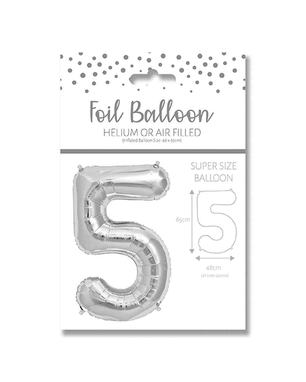Ballunar Number 5 Silver Foil Balloon 65cm, Silver Number Balloon, Foil Balloon, Birthday Balloon, Party Decoration