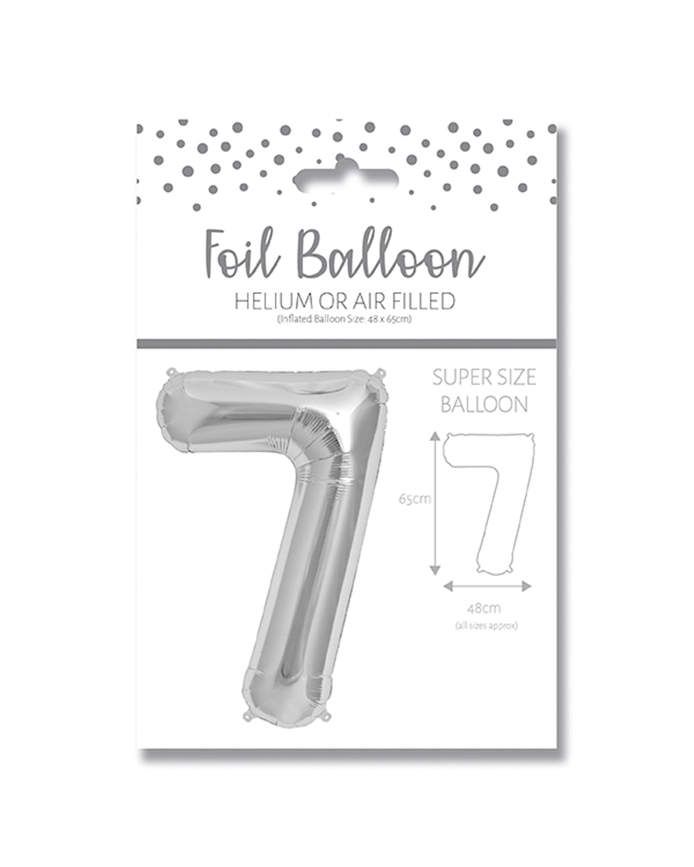 Ballunar Number 7 Silver Foil Balloon 65cm, Silver Number Balloon, Foil Balloon, Birthday Balloon, Party Decoration