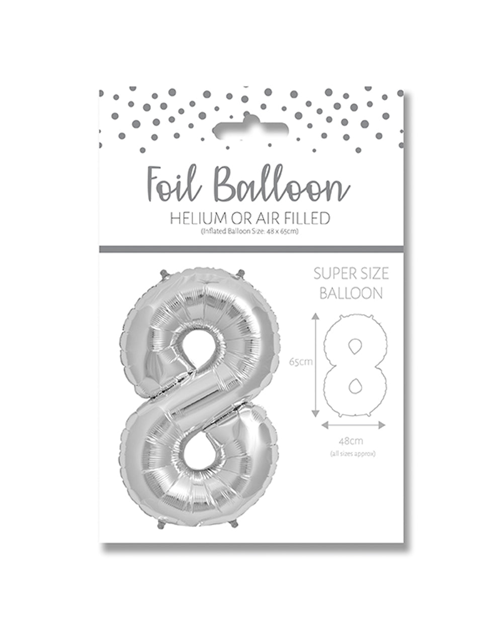 Ballunar Number 8 Silver Foil Balloon 65cm, Silver Number Balloon, Foil Balloon, Birthday Balloon, Party Decoration, Celebration Balloon