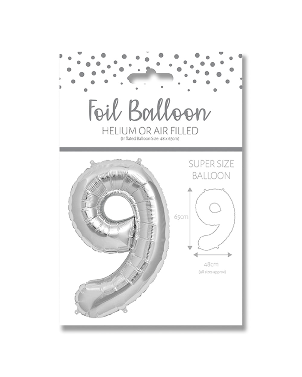 Ballunar Number 9 Silver Foil Balloon 65cm, Silver Number Balloon, Foil Balloon, Birthday Balloon, Party Decoration, Celebration Balloon
