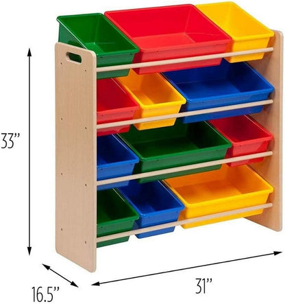 Homesmiths 4-Tier Kids' Toy Storage Organizer with Multicolor Bins, Beige Frame – Ideal for Home, Play Schools, and Kindergarten (D39.8cm x W85.5cm x H88.3cm)