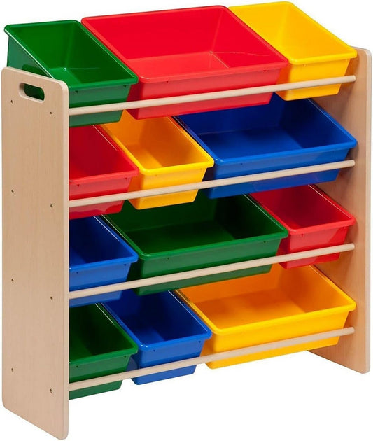 Homesmiths 4-Tier Kids' Toy Storage Organizer with Multicolor Bins, Beige Frame – Ideal for Home, Play Schools, and Kindergarten (D39.8cm x W85.5cm x H88.3cm)