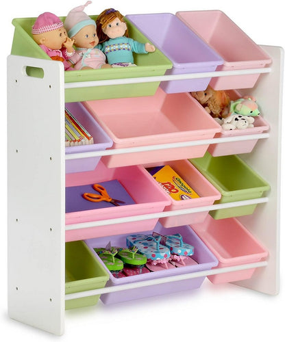 Homesmiths 4-Tier Kids' Toy Storage Organizer with Pastel Bins, White Frame – Perfect for Home, Play Schools, and Kindergarten (D39.8cm x W85.5cm x H88.3cm)