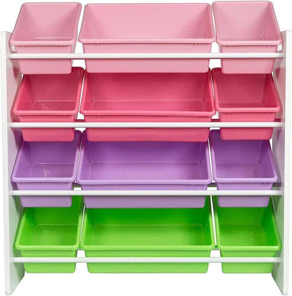 Homesmiths 4-Tier Kids' Toy Storage Organizer with Pastel Bins, White Frame – Perfect for Home, Play Schools, and Kindergarten (D39.8cm x W85.5cm x H88.3cm)