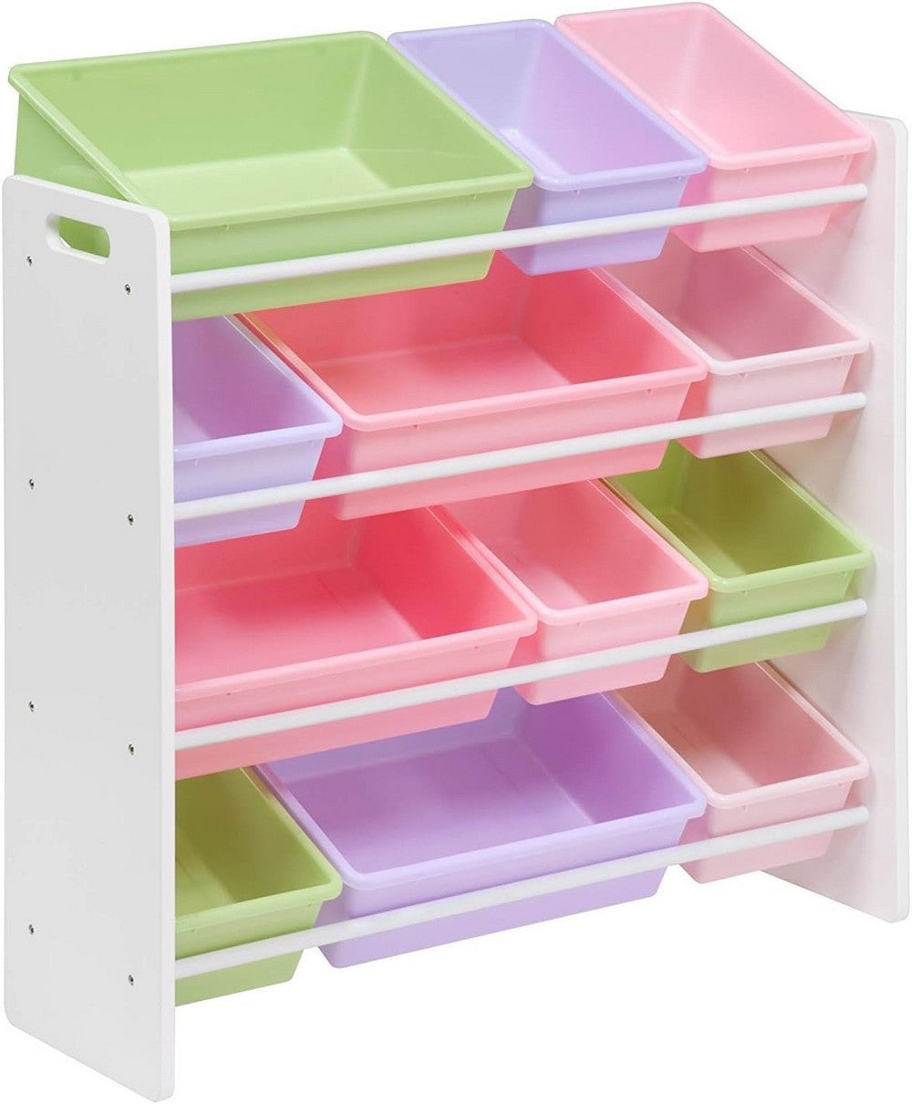 Homesmiths 4-Tier Kids' Toy Storage Organizer with Pastel Bins, White Frame – Perfect for Home, Play Schools, and Kindergarten (D39.8cm x W85.5cm x H88.3cm)