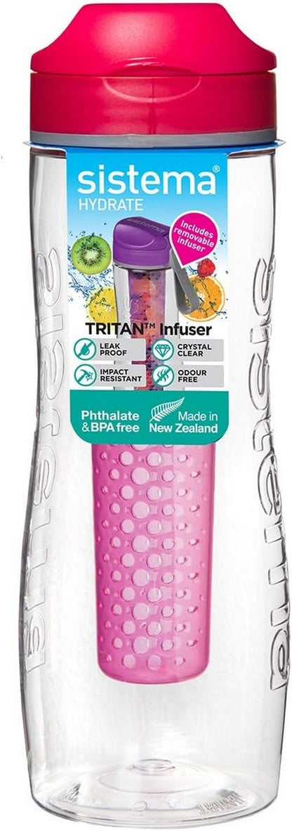 Sistema Tritan Infuser Bottle, Leak-Proof, Reusable, Fruit Infuser, Hydration Bottle, Lightweight, Travel-Friendly Assorted Color, 1 Piece - 800 ML