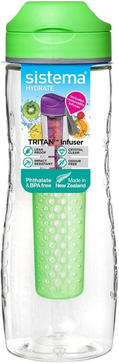 Sistema Tritan Infuser Bottle, Leak-Proof, Reusable, Fruit Infuser, Hydration Bottle, Lightweight, Travel-Friendly Assorted Color, 1 Piece - 800 ML