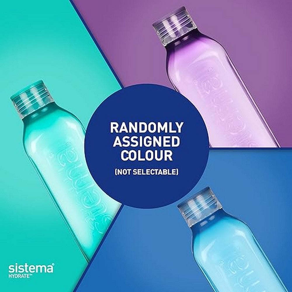 Sistema Square Bottle, Leak-Proof, Reusable Water Bottle, Space-Saving Assorted Colors, 1 Piece, 1L