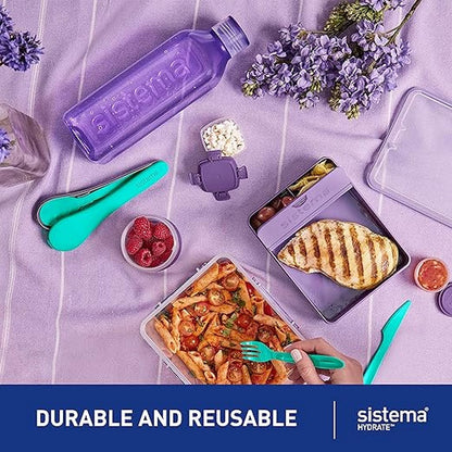 Sistema Square Bottle, Leak-Proof, Reusable Water Bottle, Space-Saving Assorted Colors, 1 Piece, 1L