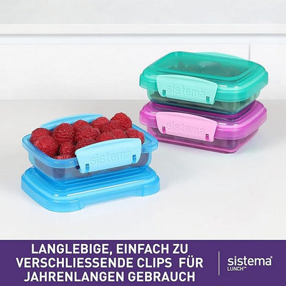Sistema Rectangular Lunch Box, Leak-Proof, Durable, Reusable, Food Storage, Coloured, Pack Of 3 - 200ml