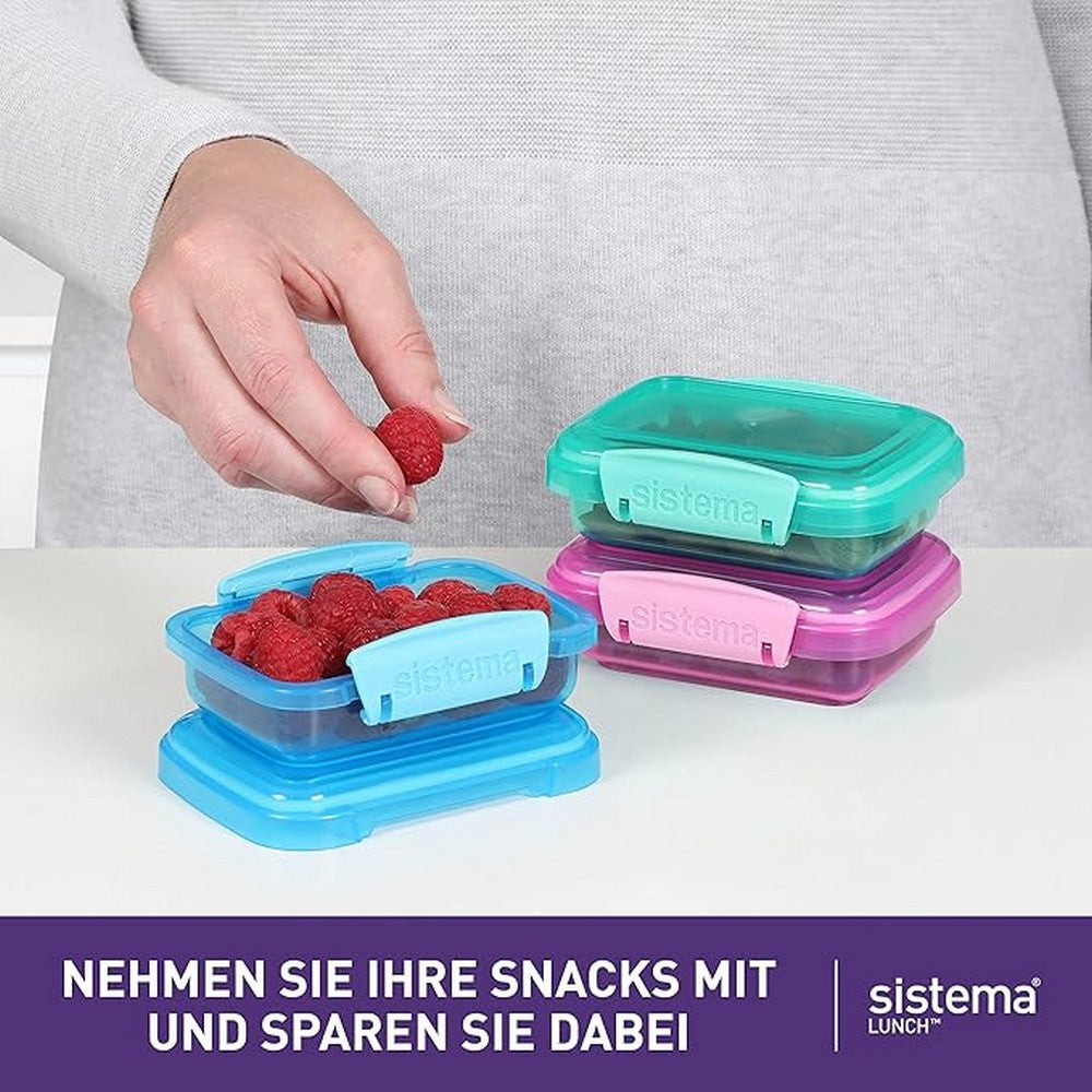 Sistema Rectangular Lunch Box, Leak-Proof, Durable, Reusable, Food Storage, Coloured, Pack Of 3 - 200ml