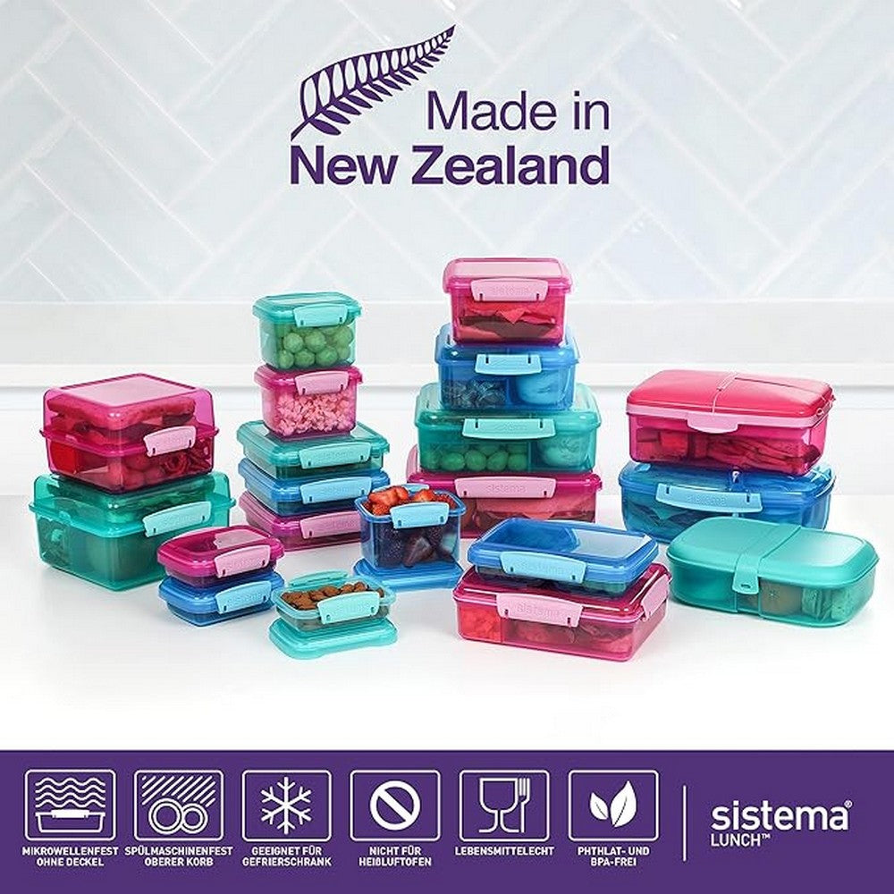 Sistema Rectangular Lunch Box, Leak-Proof, Durable, Reusable, Food Storage, Coloured, Pack Of 3 - 200ml