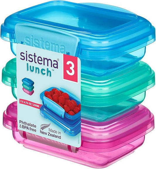 Sistema Rectangular Lunch Box, Leak-Proof, Durable, Reusable, Food Storage, Coloured, Pack Of 3 - 200ml
