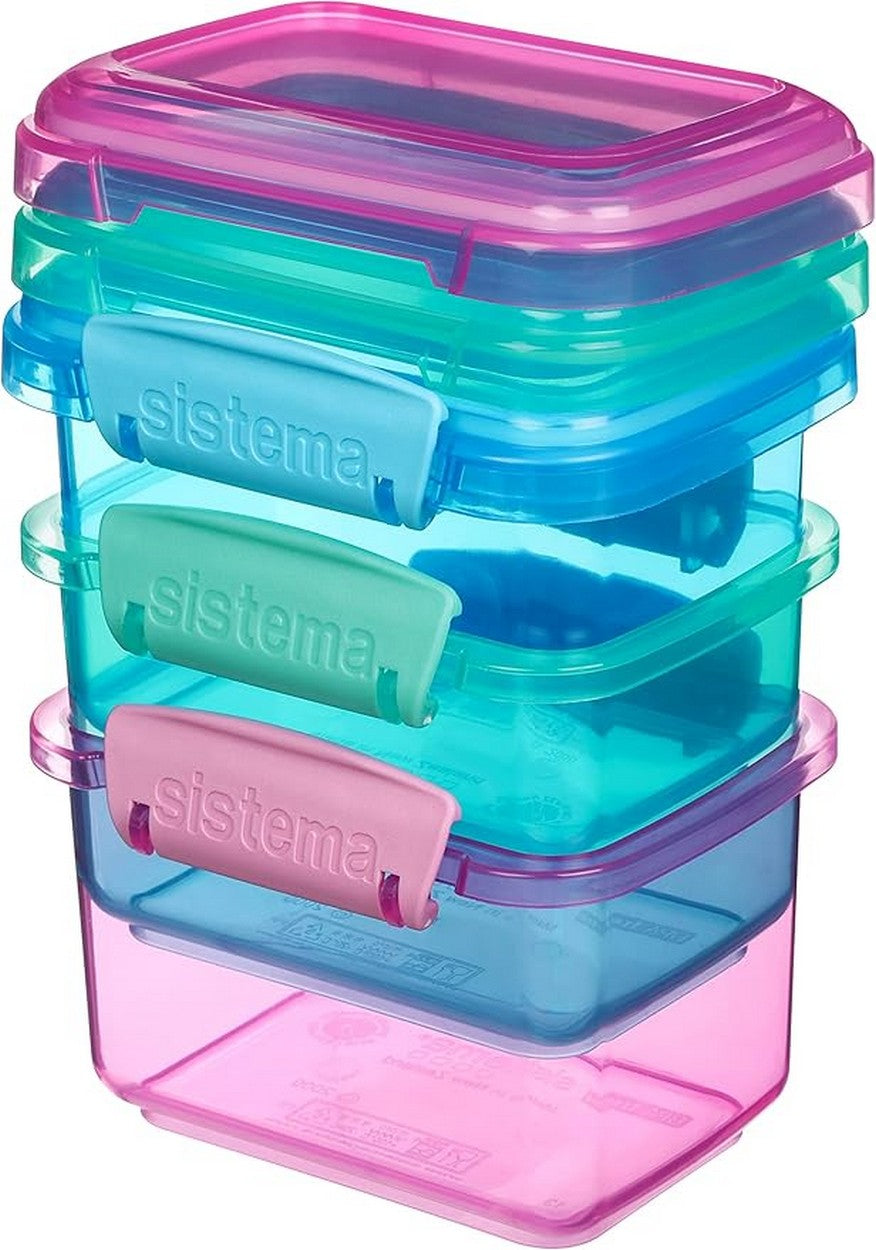 Sistema Rectangular Lunch Box, Leak-Proof, Reusable, Durable, Food Storage, Microwave Safe, Coloured, Pack of 3, 400ml