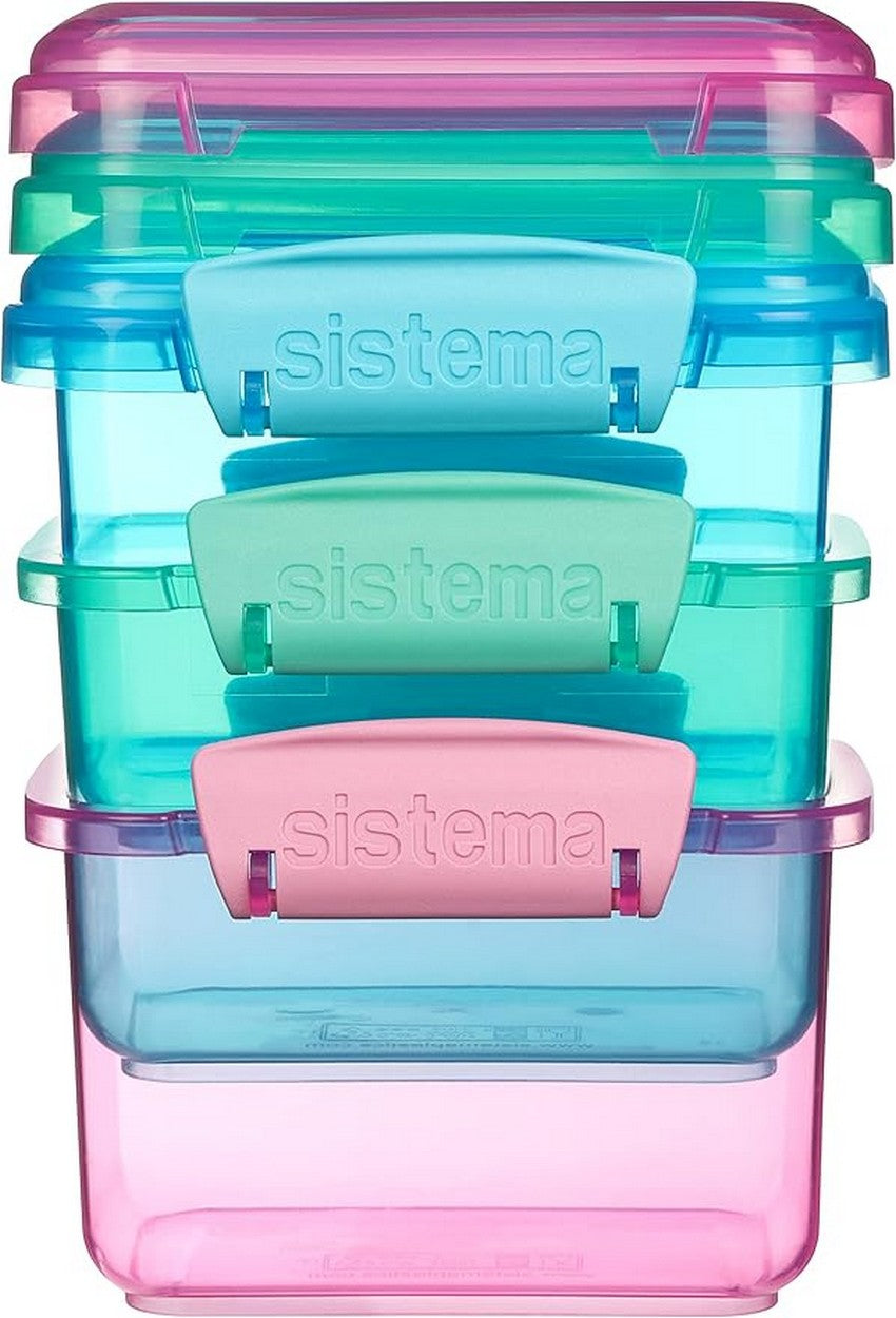 Sistema Rectangular Lunch Box, Leak-Proof, Reusable, Durable, Food Storage, Microwave Safe, Coloured, Pack of 3, 400ml