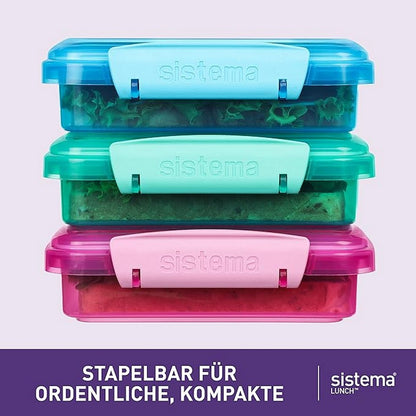 Sistema Sandwich Container, Food Storage, Durable, Compact, Lunch Containers, Stackable, Microwave Safe, 3 Pack -  450ml