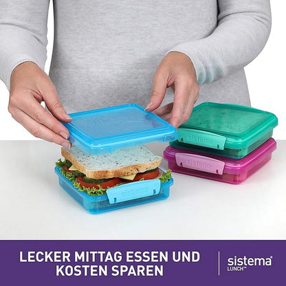 Sistema Sandwich Container, Food Storage, Durable, Compact, Lunch Containers, Stackable, Microwave Safe, 3 Pack -  450ml