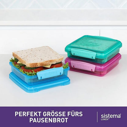 Sistema Sandwich Container, Food Storage, Durable, Compact, Lunch Containers, Stackable, Microwave Safe, 3 Pack -  450ml