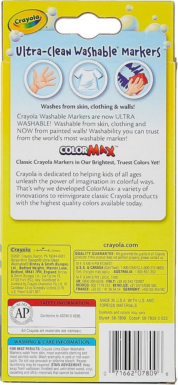 Crayola 8-Count Ultra-Clean Washable Classic Fine Line Markers - Vibrant Colors,Ideal for Kid