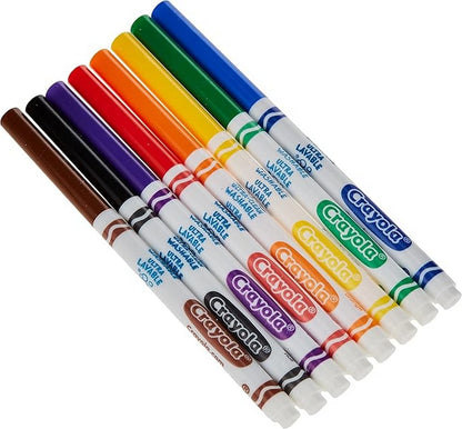 Crayola 8-Count Ultra-Clean Washable Classic Fine Line Markers - Vibrant Colors,Ideal for Kid