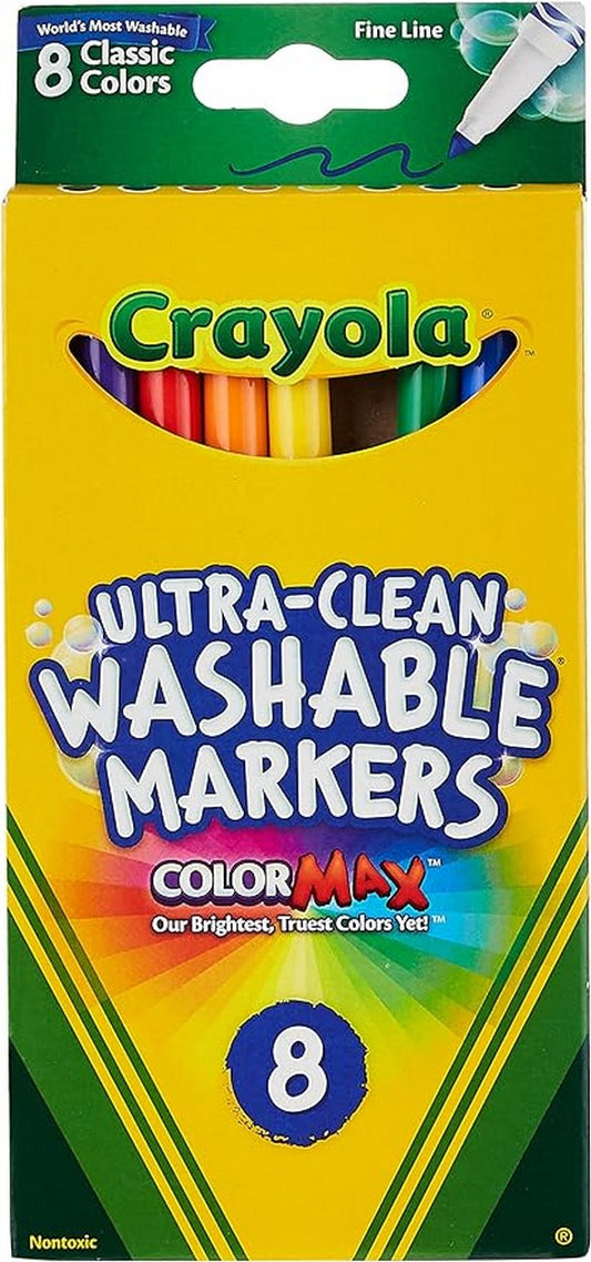 Crayola 8-Count Ultra-Clean Washable Classic Fine Line Markers - Vibrant Colors,Ideal for Kid