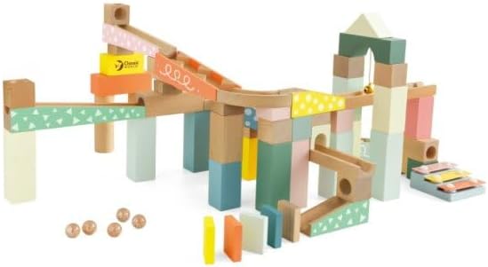 Classic World Wooden Marble Maze Blocks it’s a wooden marble run construction set for toddlers